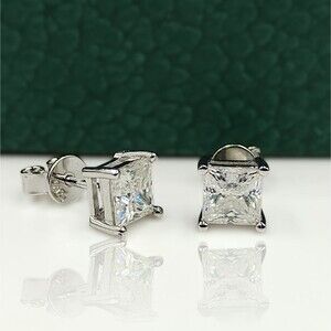 Certified 2ct Moissanite Princess Cut Luxury Stud Earrings UNISEX